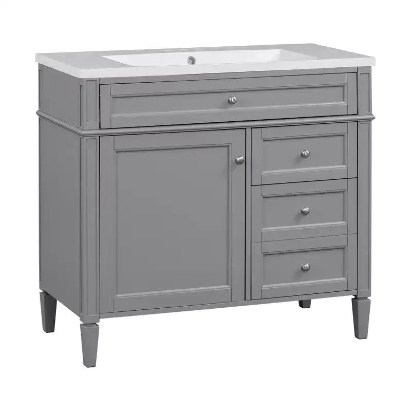 Meuble Lavabo Salle de Bain 36 po avec Évier, Meuble de Rangement Salle de Bain avec Tiroirs, Meuble Lavabo Simple