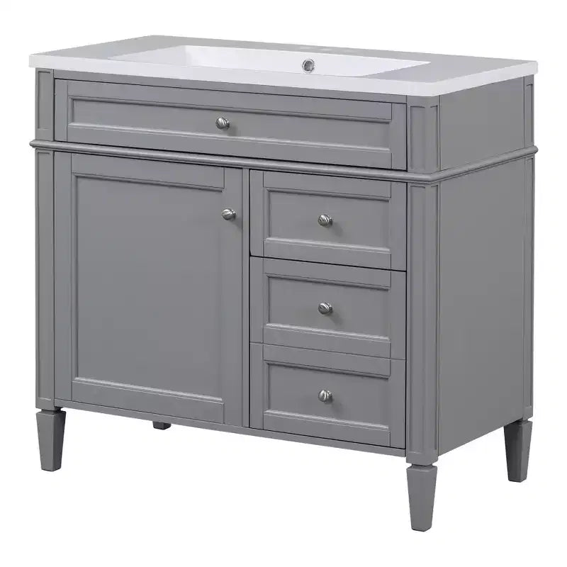 Meuble Lavabo Salle de Bain 36 po avec Évier, Meuble de Rangement Salle de Bain avec Tiroirs, Meuble Lavabo Simple