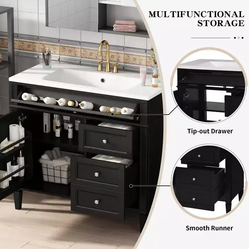 Meuble Lavabo Salle de Bain 36 po avec Évier, Meuble de Rangement Salle de Bain avec Tiroirs, Meuble Lavabo Simple