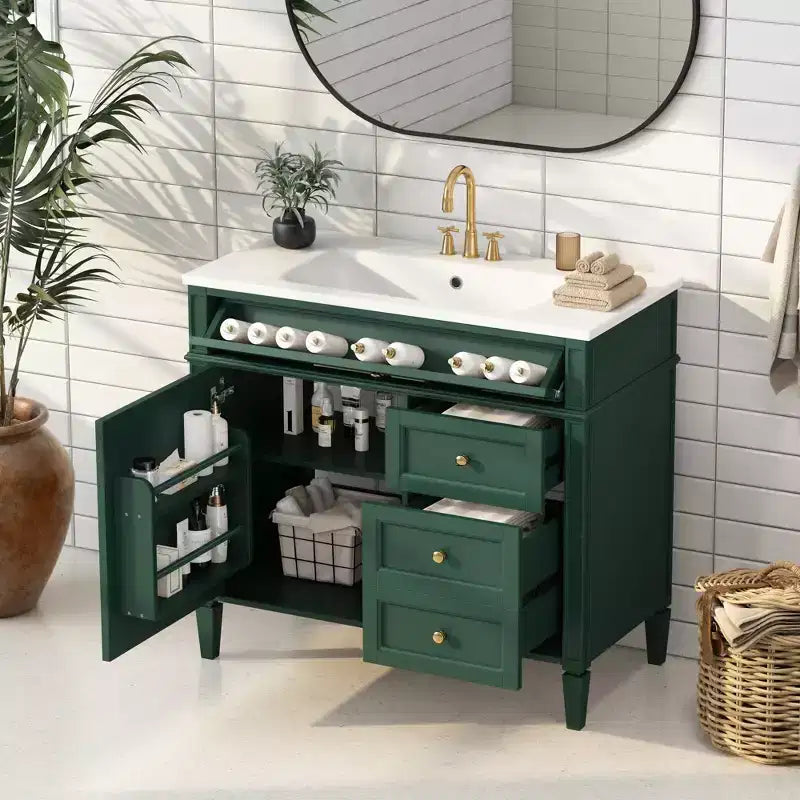 Meuble Lavabo Salle de Bain 36 po avec Évier, Meuble de Rangement Salle de Bain avec Tiroirs, Meuble Lavabo Simple