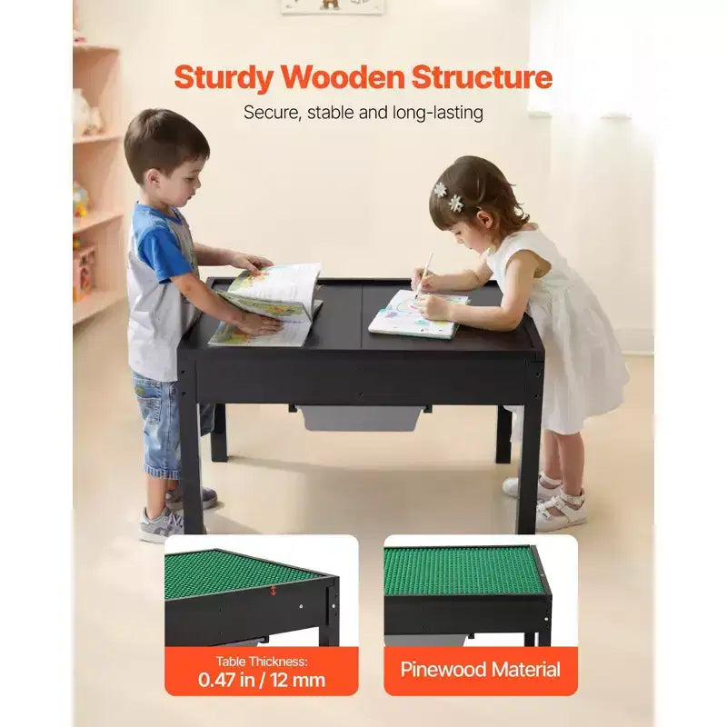 Table d'activités en bois pour enfants avec plateau double face et bacs de rangement pour les 3 ans et plus