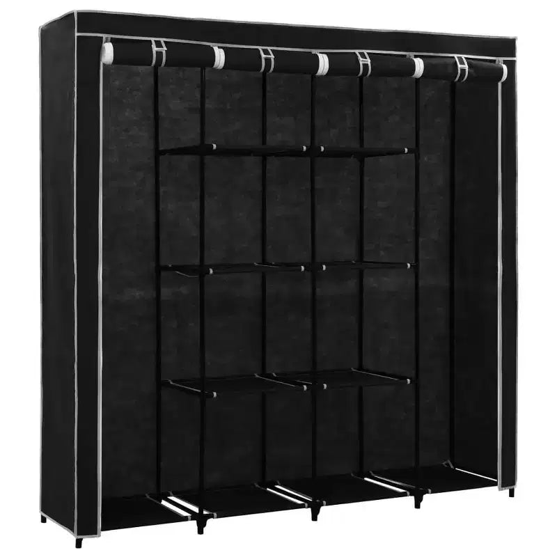 Armoire Cadre en Fer Noir et Tissu Polyester Grande Armoire - Noir