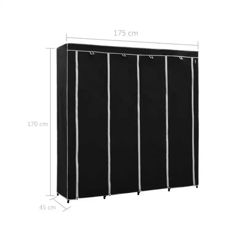 Armoire Cadre en Fer Noir et Tissu Polyester Grande Armoire - Noir