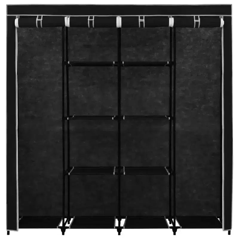 Armoire Cadre en Fer Noir et Tissu Polyester Grande Armoire - Noir