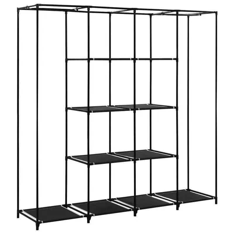 Armoire Cadre en Fer Noir et Tissu Polyester Grande Armoire - Noir