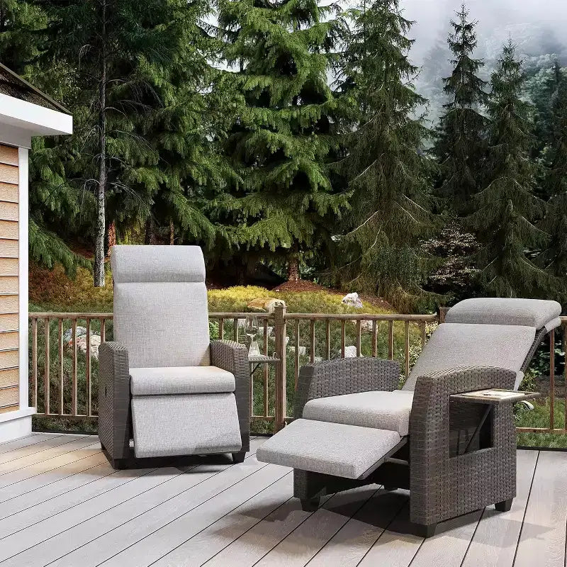Chaise longue de patio, dossier et repose-pieds réglables en rotin synthétique résistant aux intempéries avec table escamotable et pompe à air