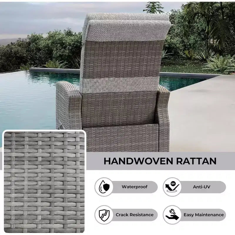 Chaise longue de patio, dossier et repose-pieds réglables en rotin synthétique résistant aux intempéries avec table escamotable et pompe à air