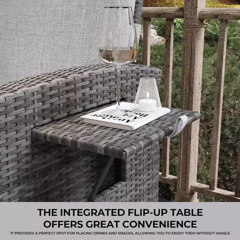 Chaise longue de patio, dossier et repose-pieds réglables en rotin synthétique résistant aux intempéries avec table escamotable et pompe à air