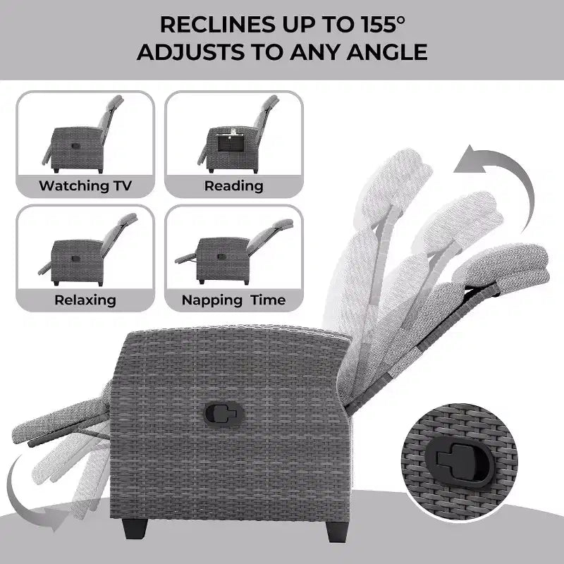 Chaise longue de patio, dossier et repose-pieds réglables en rotin synthétique résistant aux intempéries avec table escamotable et pompe à air
