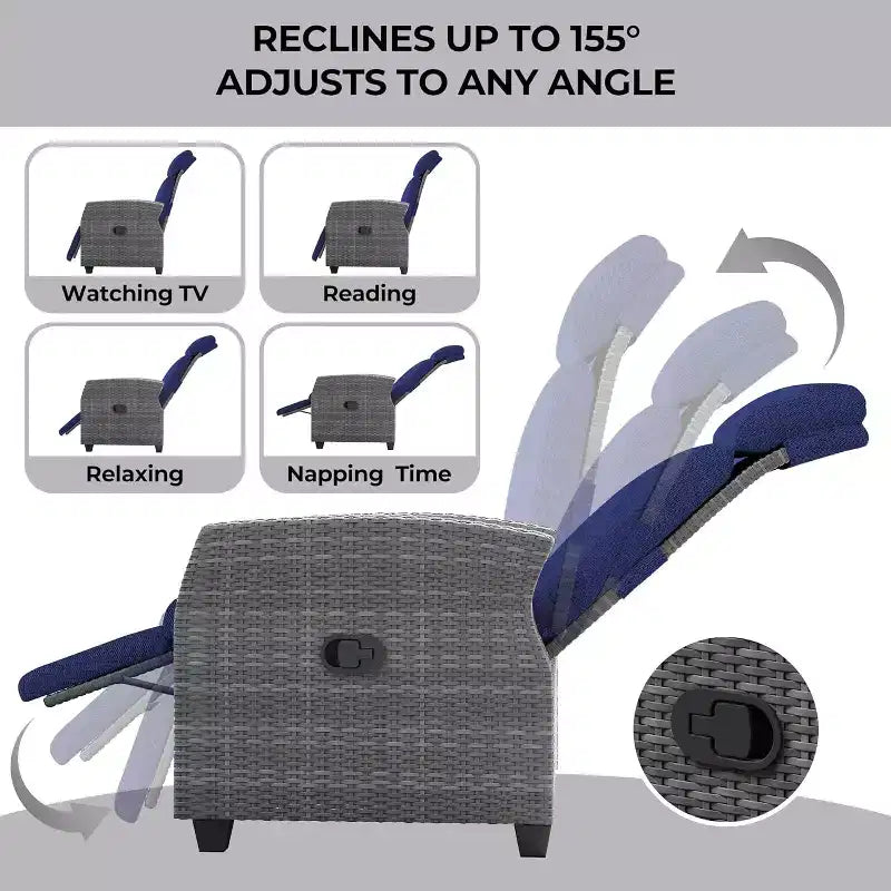 Chaise longue de patio, dossier et repose-pieds réglables en rotin synthétique résistant aux intempéries avec table escamotable et pompe à air