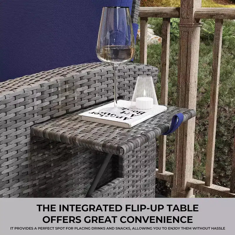 Chaise longue de patio, dossier et repose-pieds réglables en rotin synthétique résistant aux intempéries avec table escamotable et pompe à air