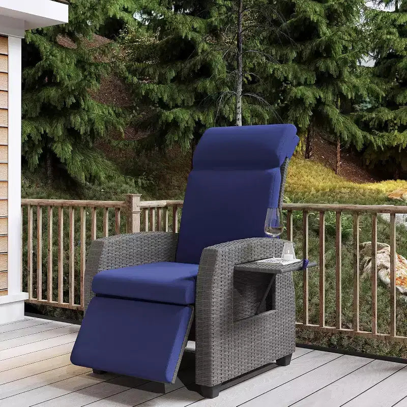 COZONY Patio Recliner Chair, Adjustable Back Footrest PE Wicker Weather Resistant with Flip Up Table Air Pump