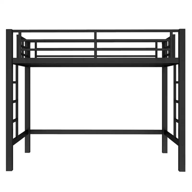 Lit mezzanine en métal pour deux personnes/grand lit avec échelle facile à monter et garde-corps, noir