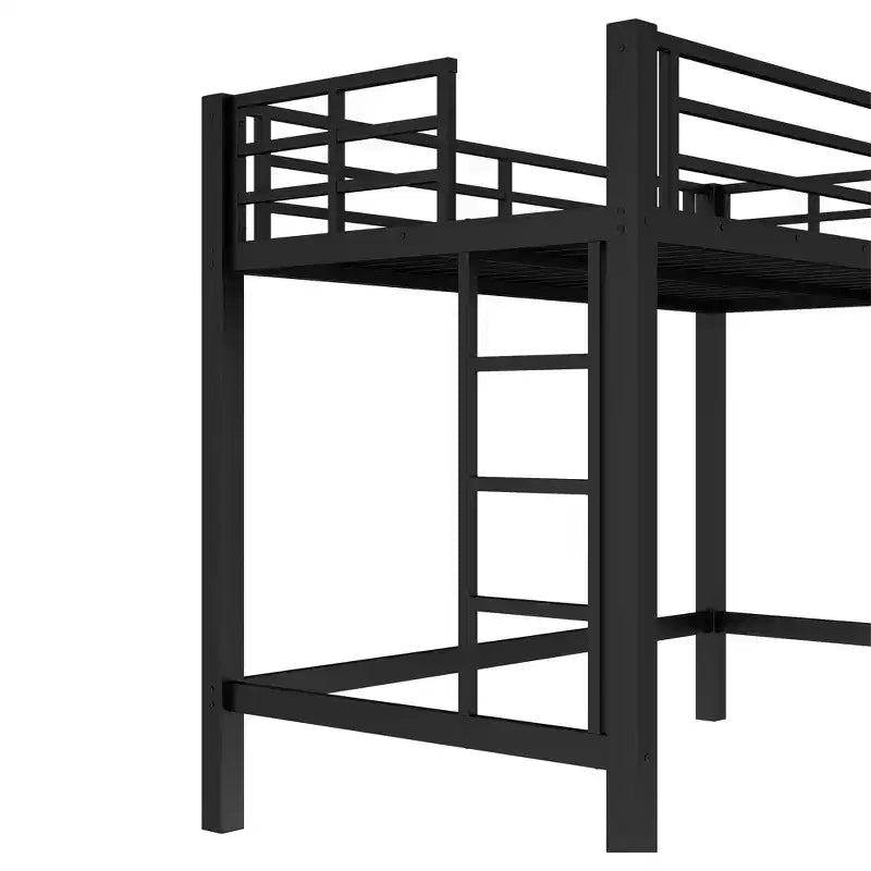 Lit mezzanine en métal pour deux personnes/grand lit avec échelle facile à monter et garde-corps, noir