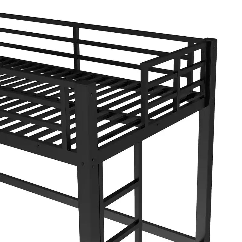 Lit mezzanine en métal pour deux personnes/grand lit avec échelle facile à monter et garde-corps, noir