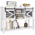 Farmhouse Entryway Table with Sliding Barn Doors,Rustic Console Table with Storage,Open Shelf & Metal Mesh Accents,Industrial Sofa Table for Hallway