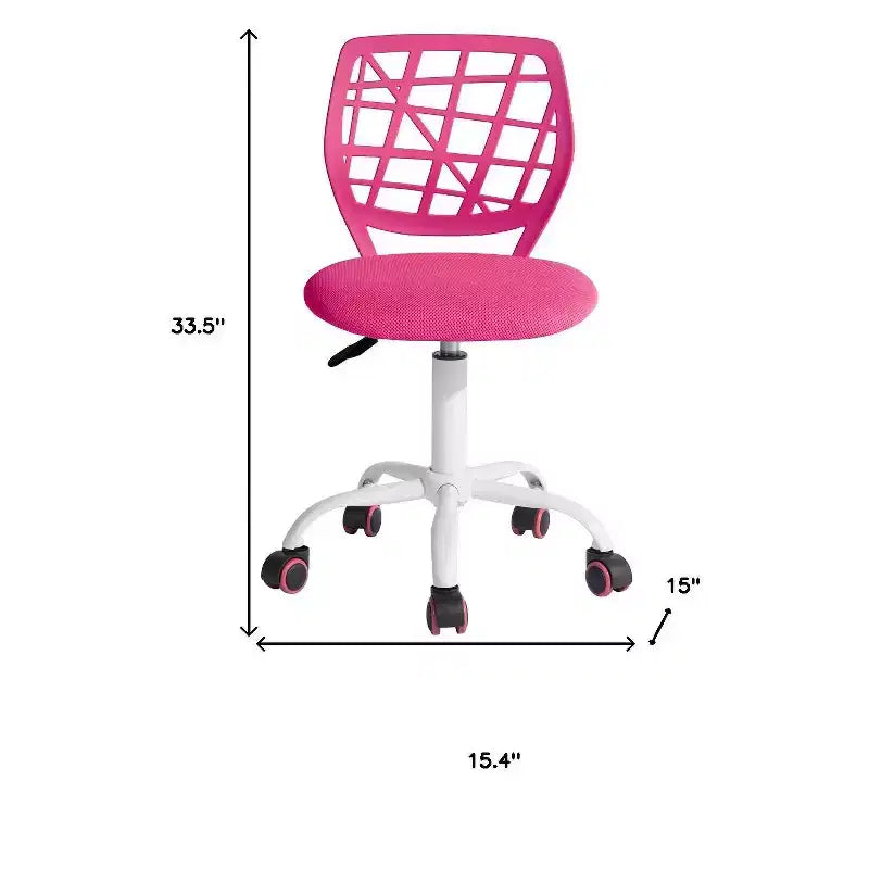 Chaise de bureau pivotante à roulettes, réglable en hauteur, rose et blanche