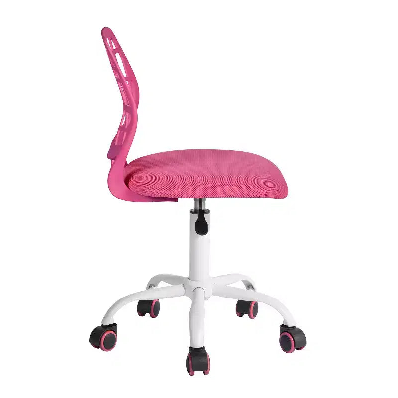 Chaise de bureau pivotante à roulettes, réglable en hauteur, rose et blanche
