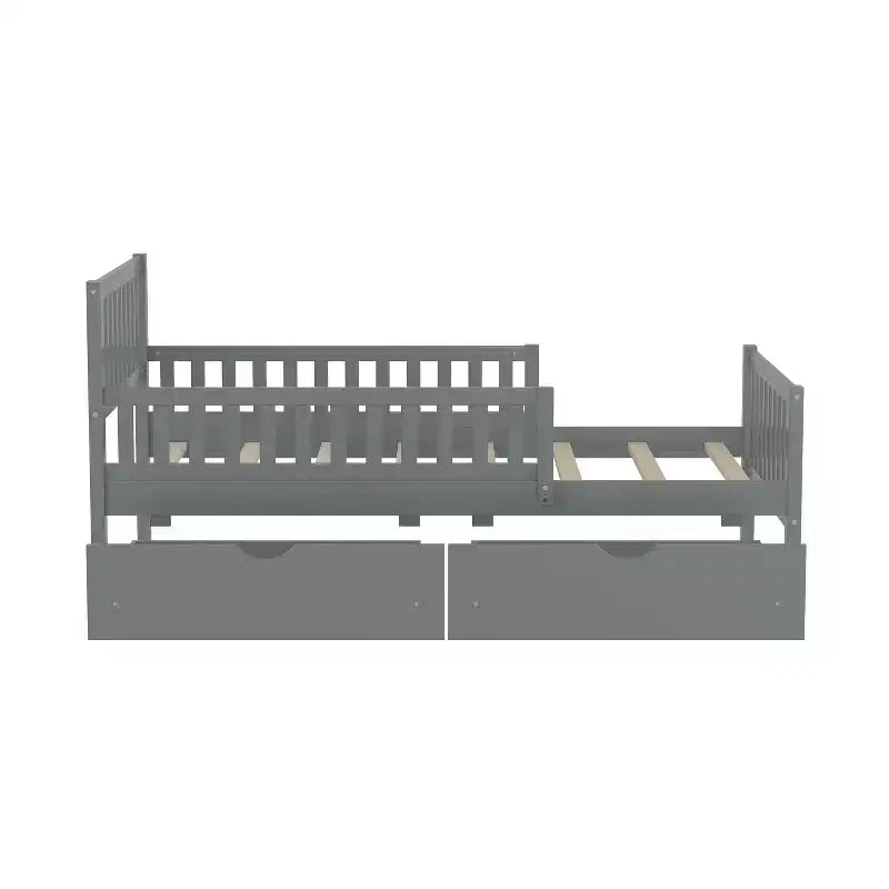 Lit plateforme double avec tiroirs de rangement et barrières de sécurité, lit plateforme pour petite chambre