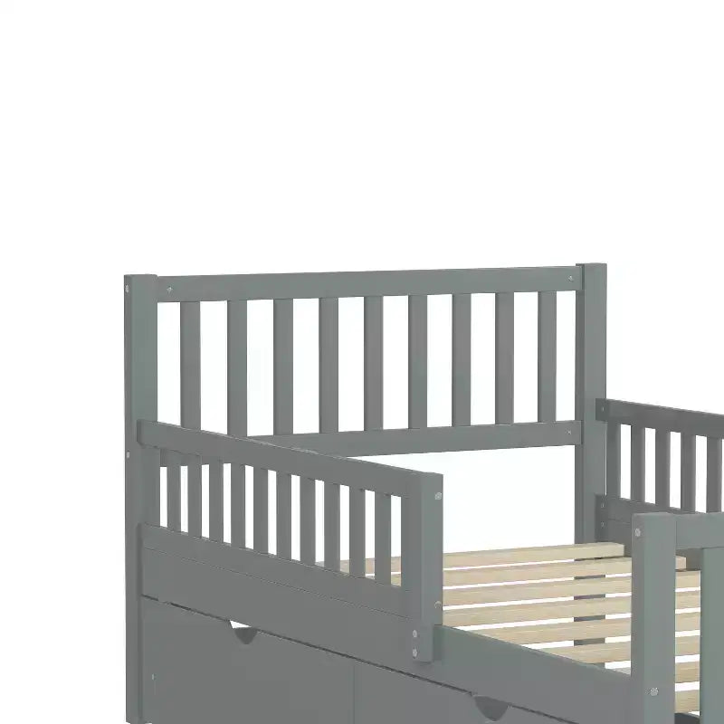 Lit plateforme double avec tiroirs de rangement et barrières de sécurité, lit plateforme pour petite chambre