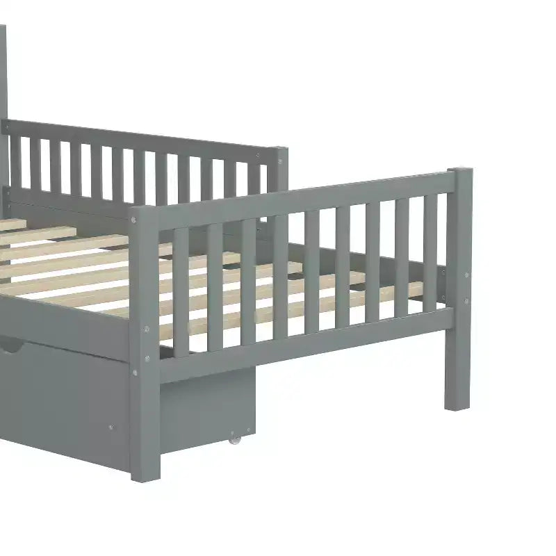Lit plateforme double avec tiroirs de rangement et barrières de sécurité, lit plateforme pour petite chambre