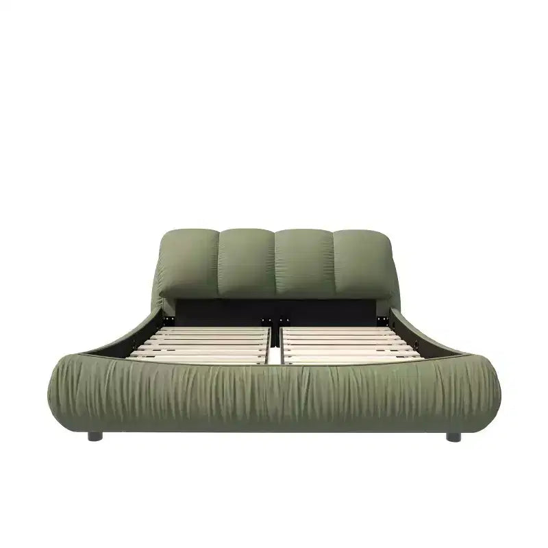 Lit plateforme King Size de luxe rembourré avec tête de lit capitonnée surdimensionnée et cadre en bois massif Vert