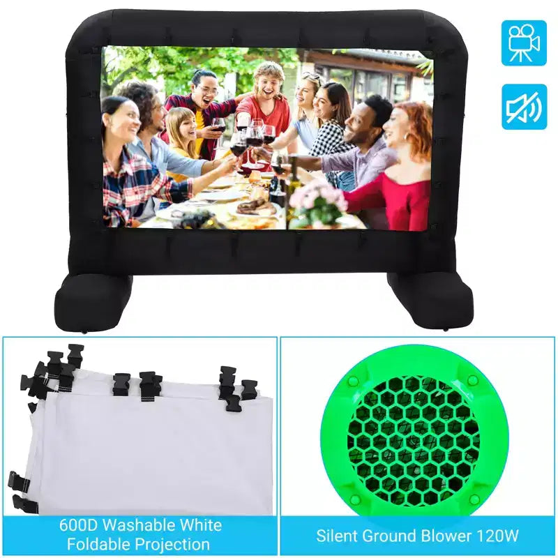 Écran de projection gonflable de 4,3 m, écran de cinéma extérieur avec ventilateur silencieux et sac de rangement, prend en charge la projection avant et arrière