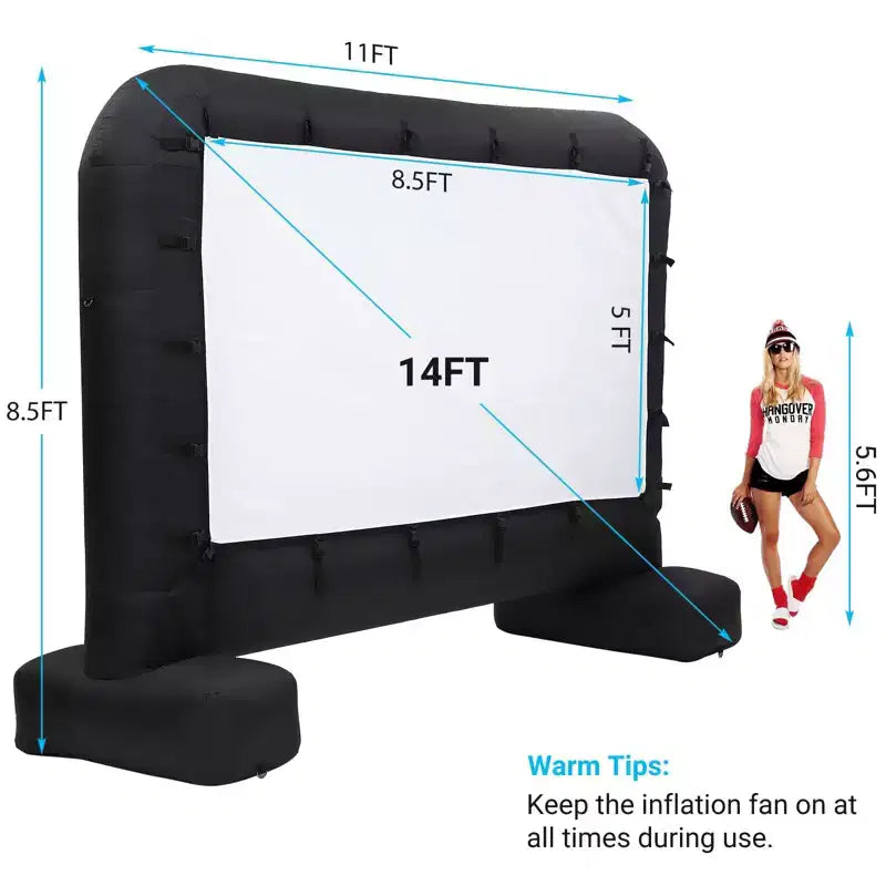 Écran de projection gonflable de 4,3 m, écran de cinéma extérieur avec ventilateur silencieux et sac de rangement, prend en charge la projection avant et arrière