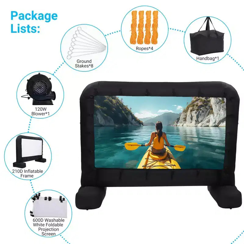 Écran de projection gonflable de 4,3 m, écran de cinéma extérieur avec ventilateur silencieux et sac de rangement, prend en charge la projection avant et arrière