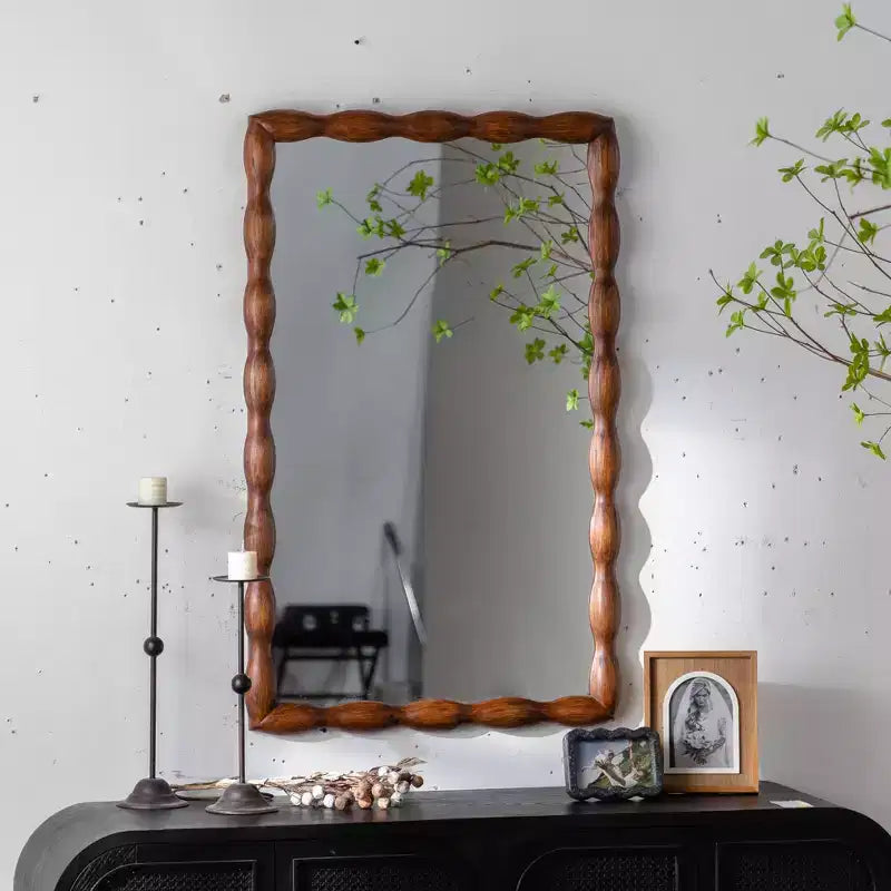 Mid-Century Modern Full-Length Mirror, Wall Mirror Decorative Mirror, Swirl Wood Frame, Walnut - ModernLuxe