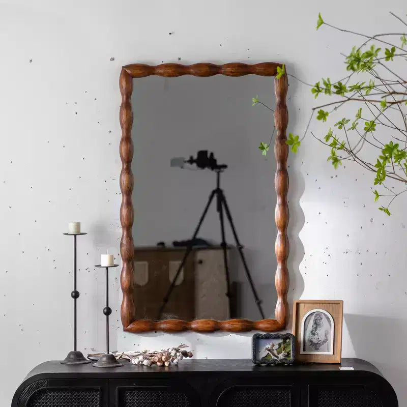 Miroir pleine longueur moderne du milieu du siècle, miroir mural décoratif, cadre en bois torsadé, noyer