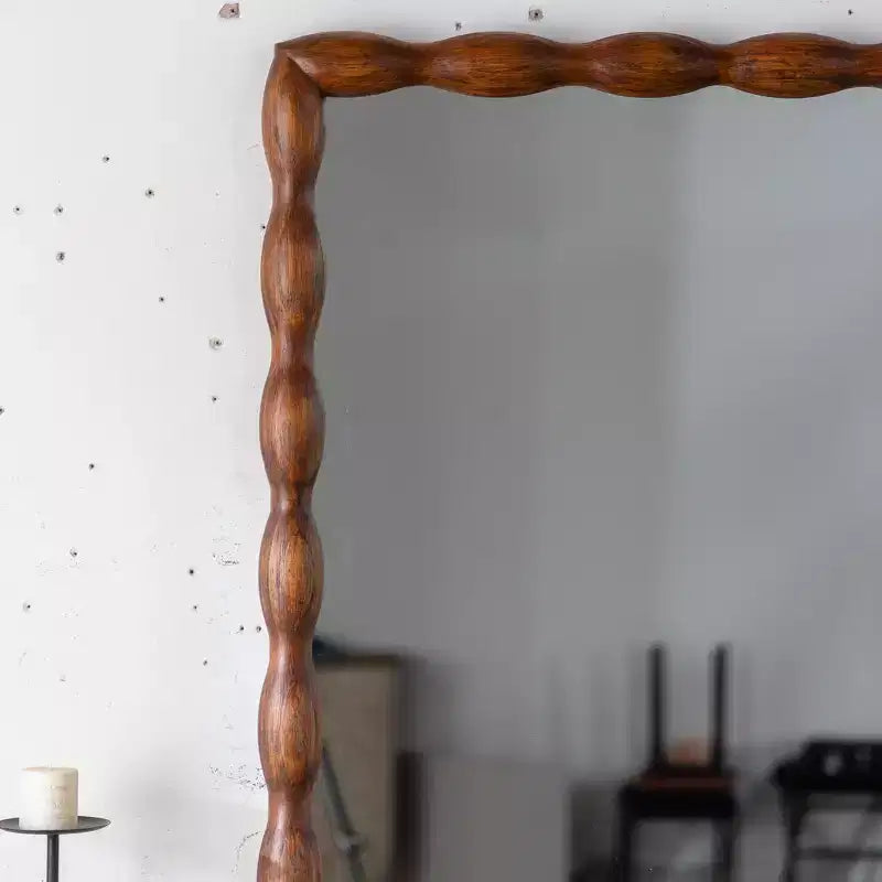 Miroir pleine longueur moderne du milieu du siècle, miroir mural décoratif, cadre en bois torsadé, noyer