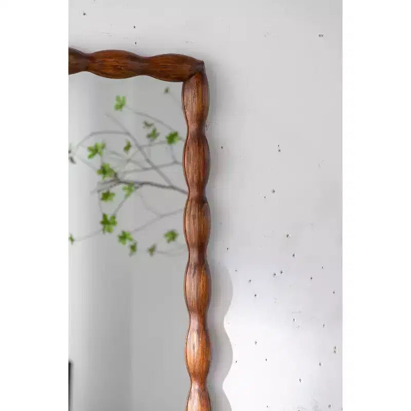 Miroir pleine longueur moderne du milieu du siècle, miroir mural décoratif, cadre en bois torsadé, noyer