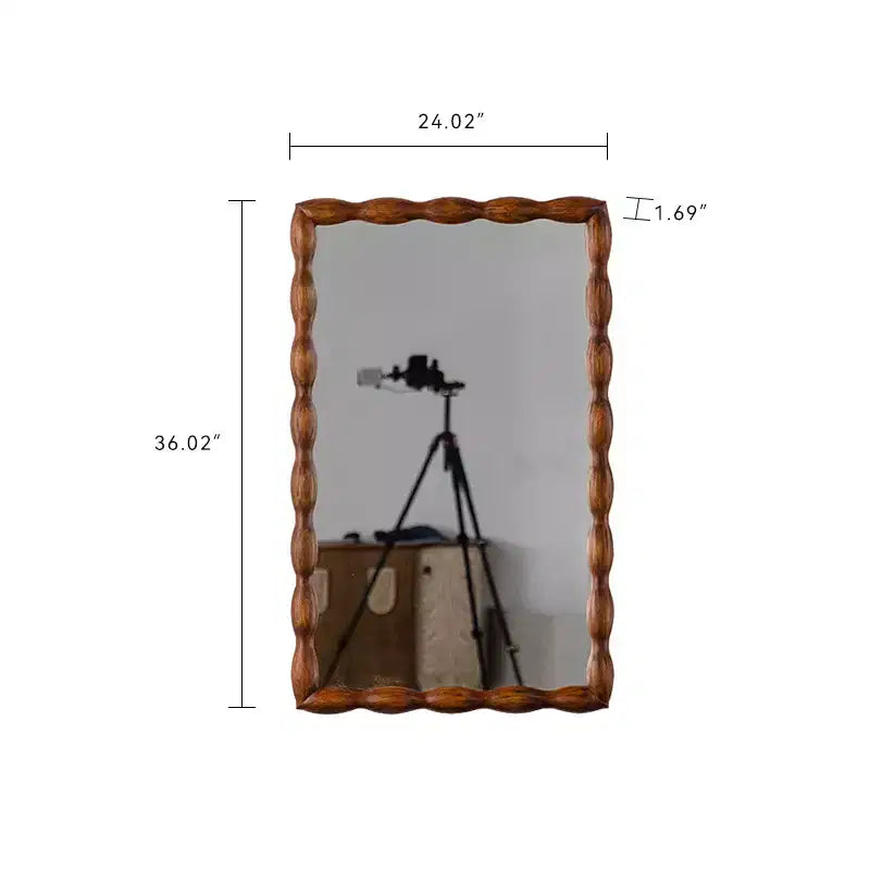 Miroir pleine longueur moderne du milieu du siècle, miroir mural décoratif, cadre en bois torsadé, noyer