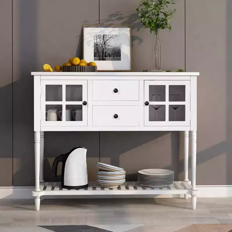 Console de style ferme en bois et verre, buffet de rangement avec tiroirs et étagère pour salon, couloir, entrée