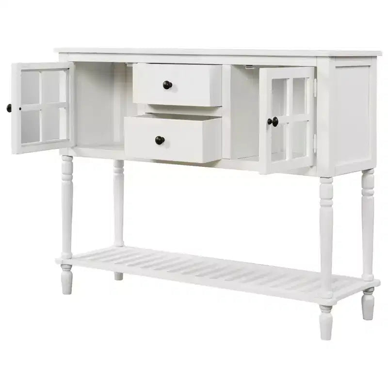 Console de style ferme en bois et verre, buffet de rangement avec tiroirs et étagère pour salon, couloir, entrée
