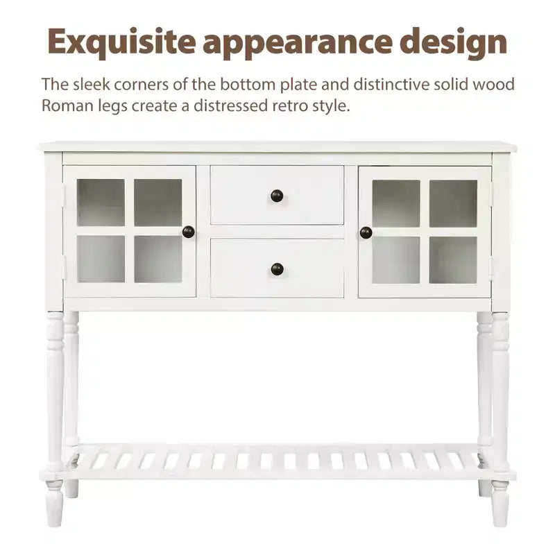 Console de style ferme en bois et verre, buffet de rangement avec tiroirs et étagère pour salon, couloir, entrée