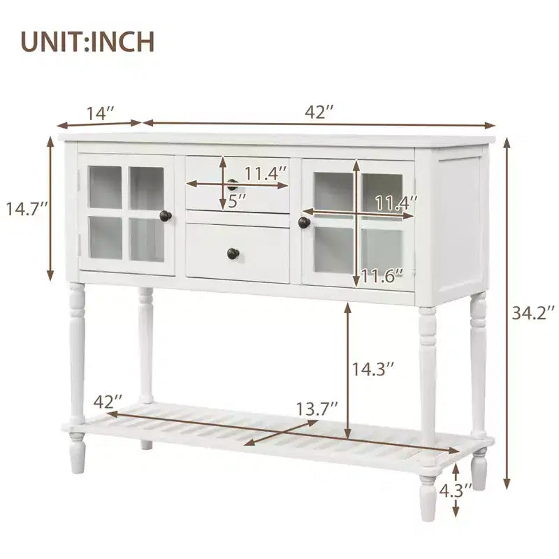 Console de style ferme en bois et verre, buffet de rangement avec tiroirs et étagère pour salon, couloir, entrée