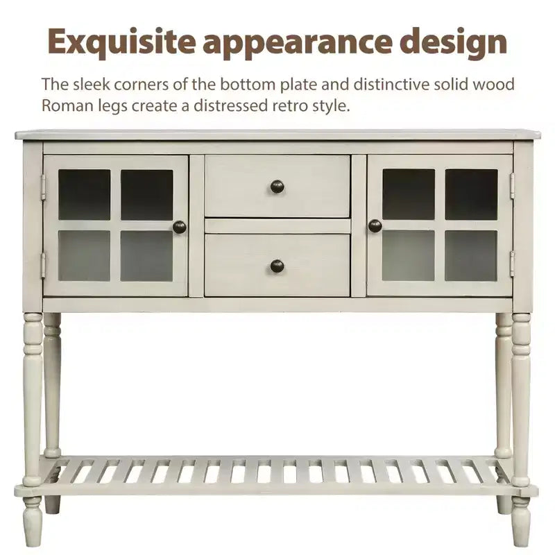 Console de style ferme en bois et verre, buffet de rangement avec tiroirs et étagère pour salon, couloir, entrée