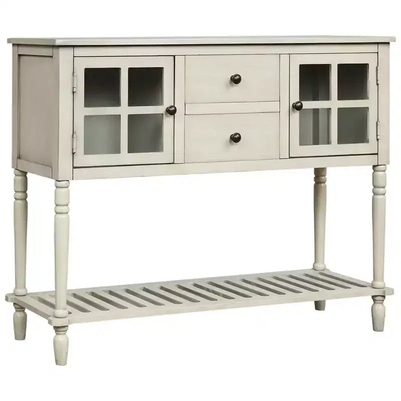 Console de style ferme en bois et verre, buffet de rangement avec tiroirs et étagère pour salon, couloir, entrée