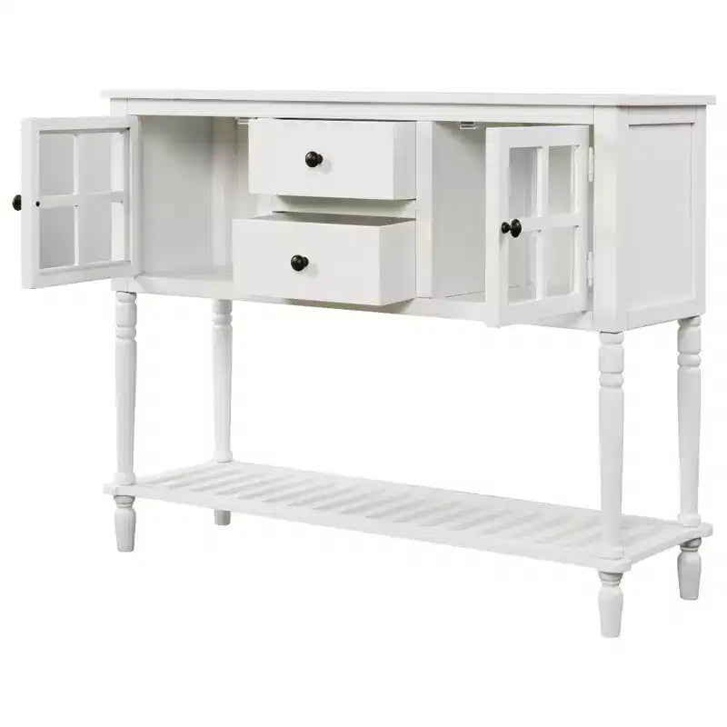 Console de style ferme en bois et verre, buffet de rangement avec tiroirs et étagère pour salon, couloir, entrée