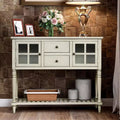 Farmhouse Style Console Table with Wood and Glass, Sideboard Buffet Storage Cabinet with Drawers and Shelf for Living Room, Hallway, Entryway