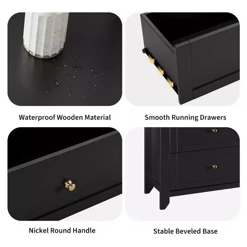 Commode à 6 tiroirs pour chambre à coucher, commode en bois de 54 po de largeur avec poignées métalliques, meuble TV, organisateur de rangement pour vêtements pour chambre à coucher, couloir, noir