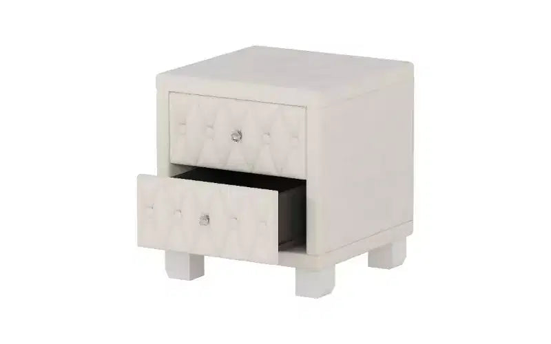 Table de chevet capitonnée en velours avec poignées en cristal, table d'appoint à 2 tiroirs pour chambre et salon, table de chevet de rangement