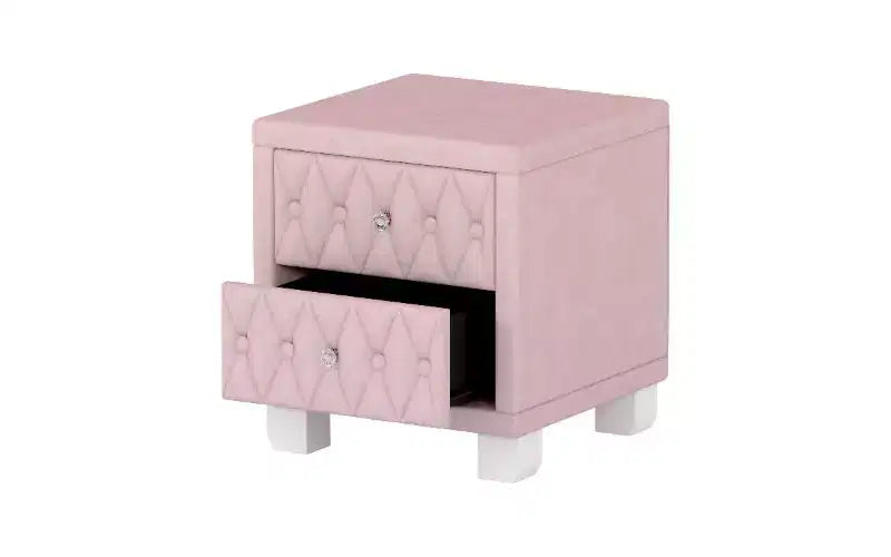 Table de chevet capitonnée en velours avec poignées en cristal, table d'appoint à 2 tiroirs pour chambre et salon, table de chevet de rangement