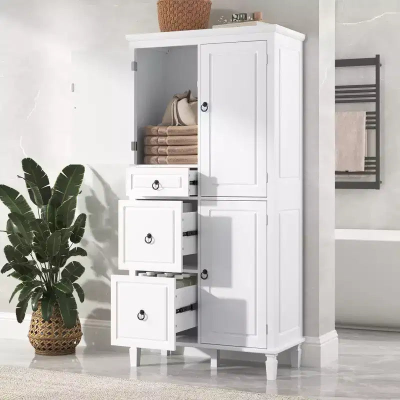 Meuble de rangement rétro en bois Eleanor avec étagères réglables, trois tiroirs et trois armoires fermées