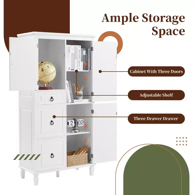 Meuble de rangement rétro en bois Eleanor avec étagères réglables, trois tiroirs et trois armoires fermées