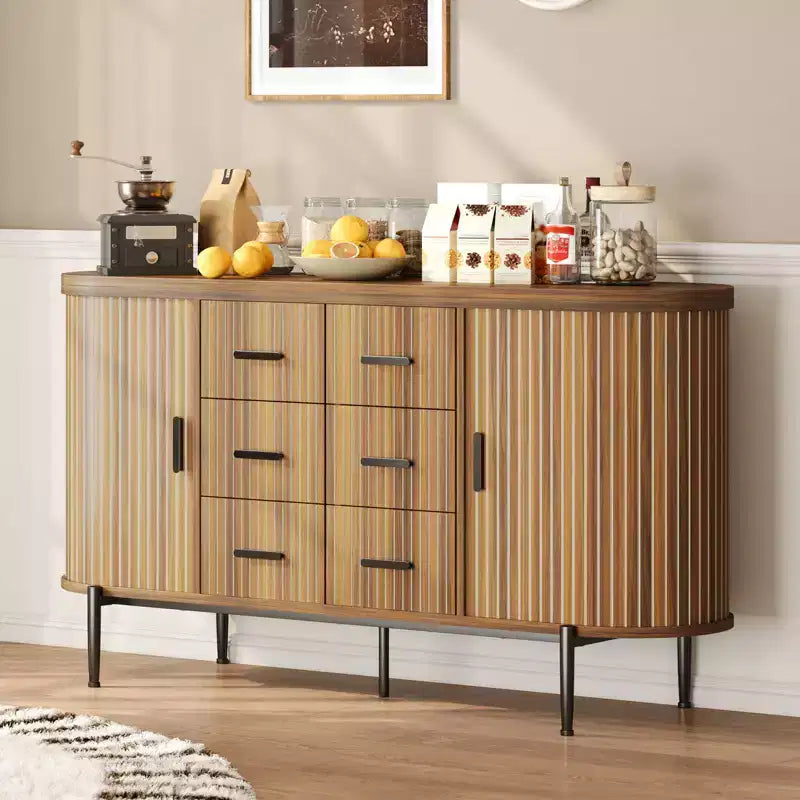 Buffet de 150 cm avec tiroirs et portes coulissantes, Meuble TV console multimédia de style campagnard pour salon