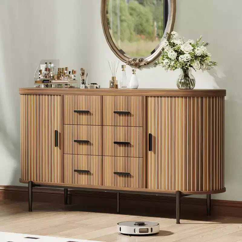 Buffet de 150 cm avec tiroirs et portes coulissantes, Meuble TV console multimédia de style campagnard pour salon