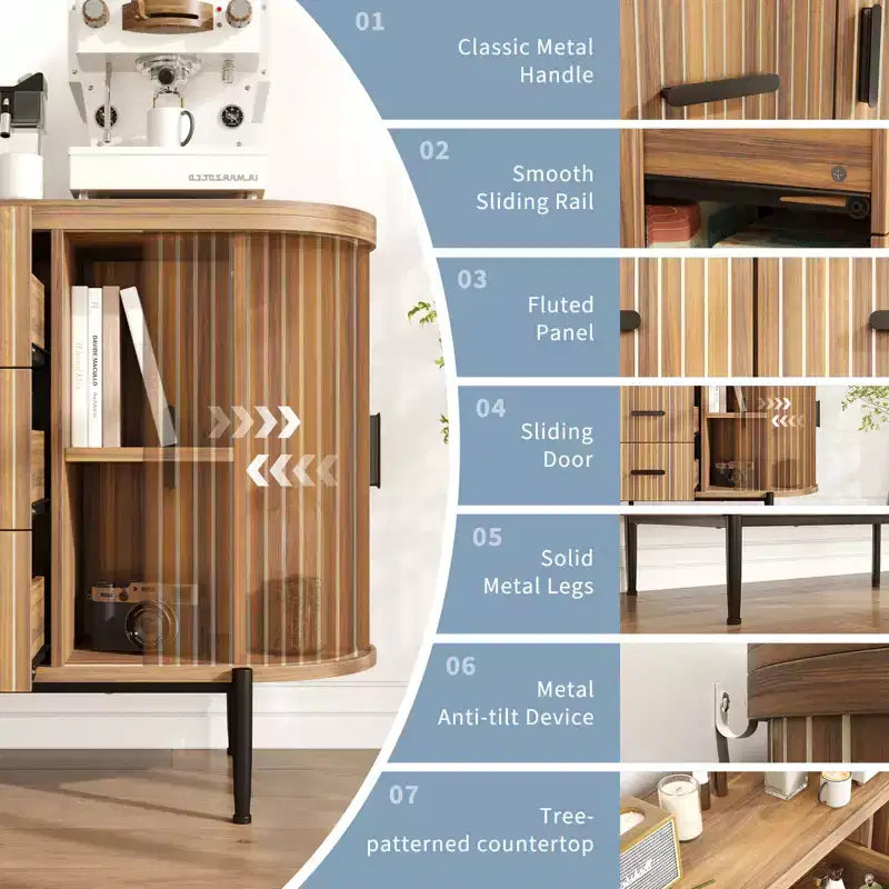 Buffet de 150 cm avec tiroirs et portes coulissantes, Meuble TV console multimédia de style campagnard pour salon